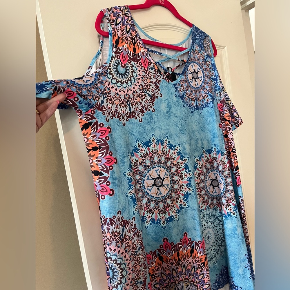 New! Blue Time Brand Summer Cold Shoulder Short Sleeve Dress Sz 3X - Picture 7 of 16